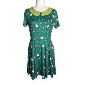 Unique Vintage Skater Dress Medium 6-8 Green Peter Pan Collar Gnome Mushroom